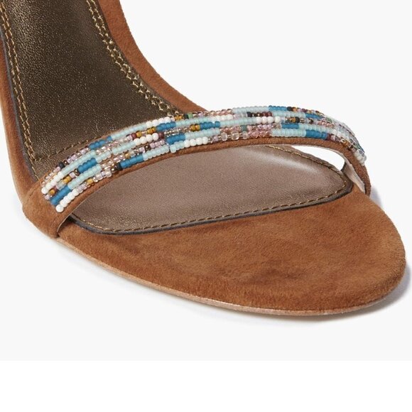 PAIGE New Brown Suede Block Heel Ankle Strap Beads - Picture 4 of 9